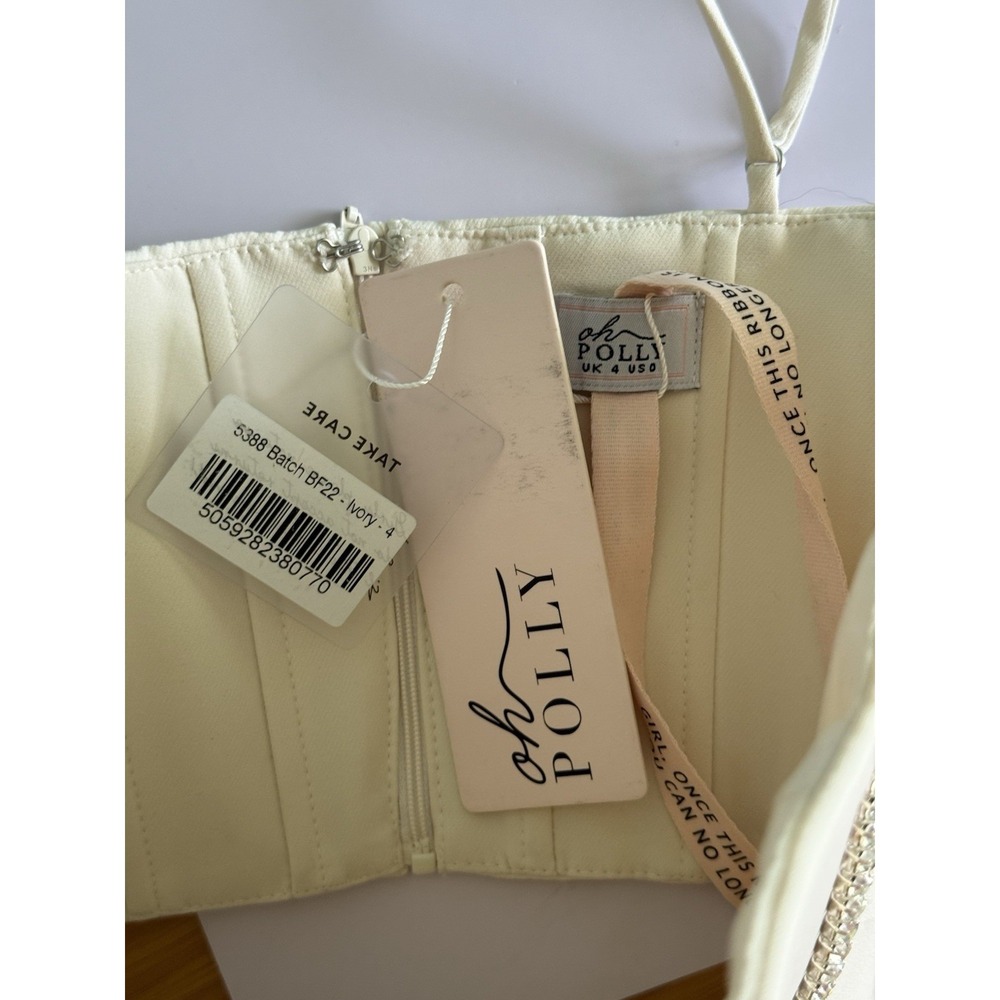 Oh Polly NWT 2-Piece Set Skirt & Corset Top Size 0 XS Cream Jewel Rhinestone - Picture 5 of 8